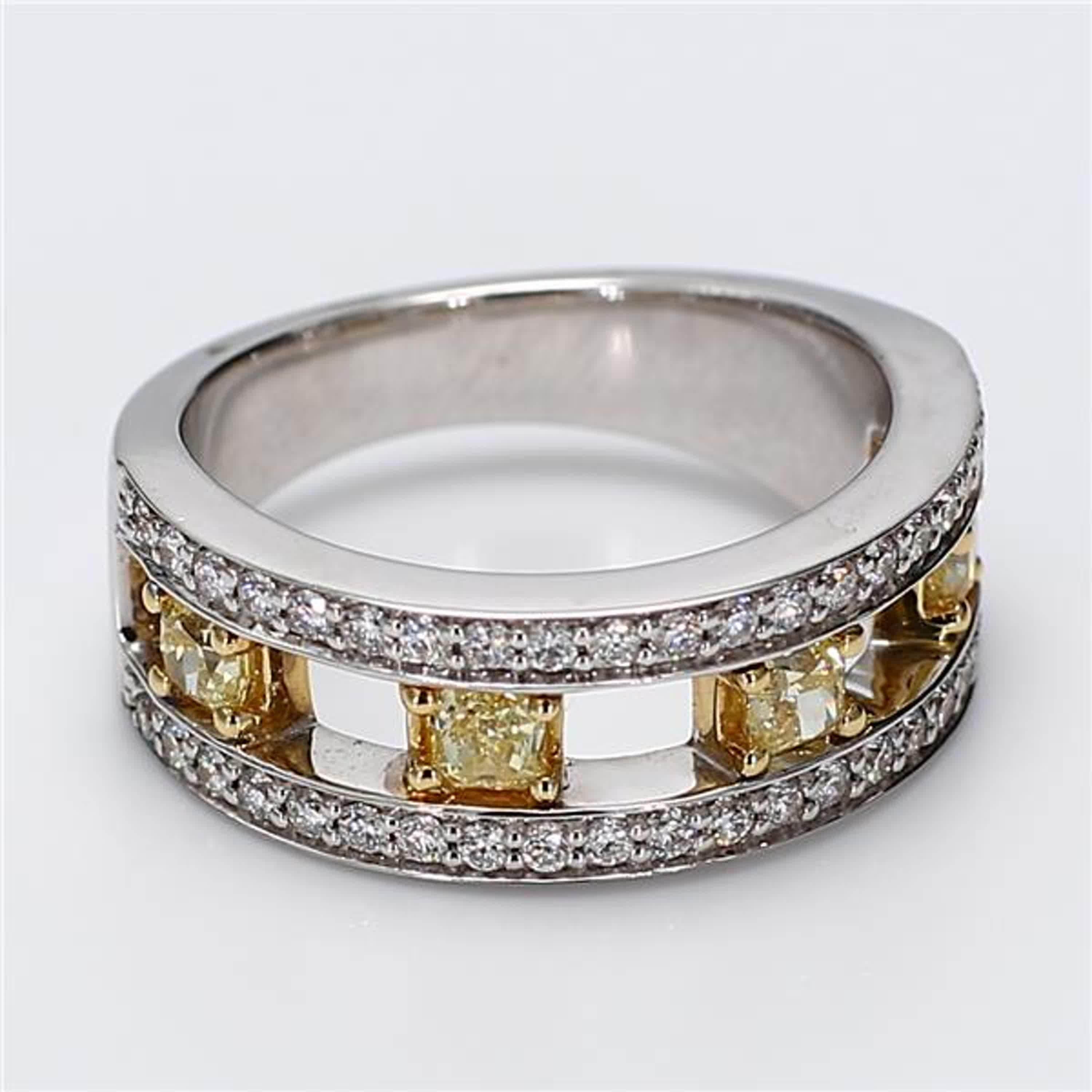 Women's Natural Yellow Radiant and White Diamond .97 Carat TW Gold Wedding Band For Sale