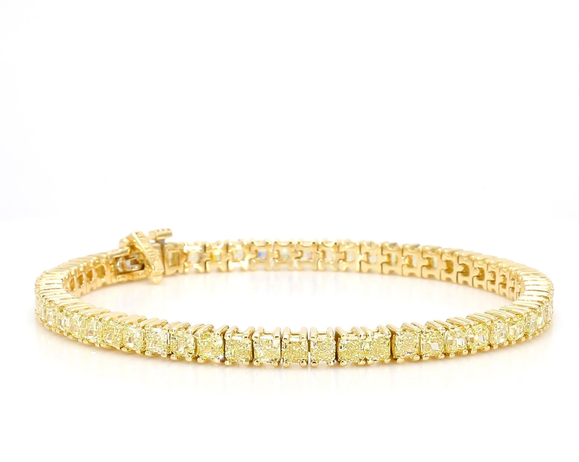 Diamante amarillo natural de corte radiante 8.15 quilates TW Pulsera de tenis de oro Contemporáneo en venta