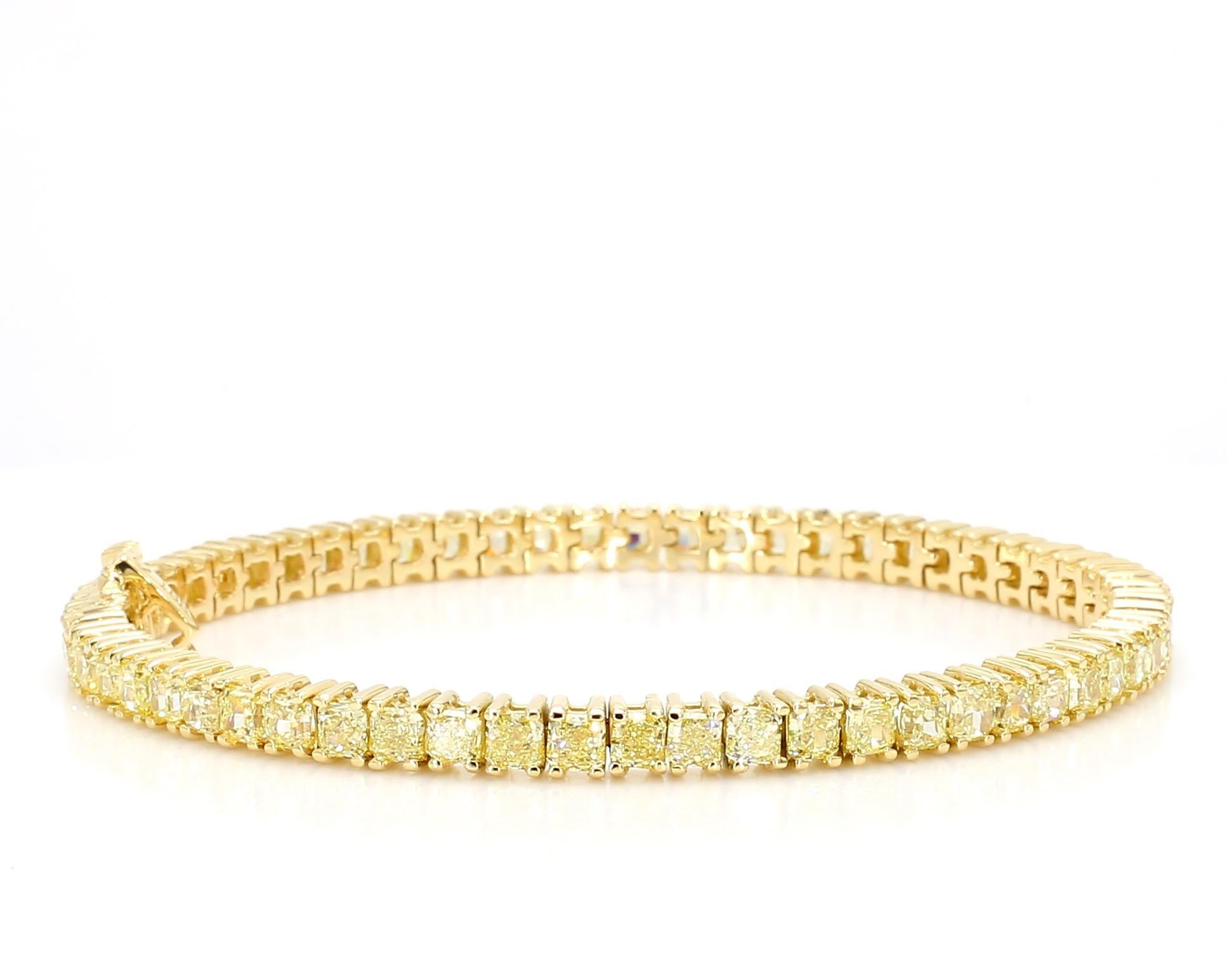 Diamante amarillo natural de corte radiante 8.15 quilates TW Pulsera de tenis de oro Corte radiante en venta