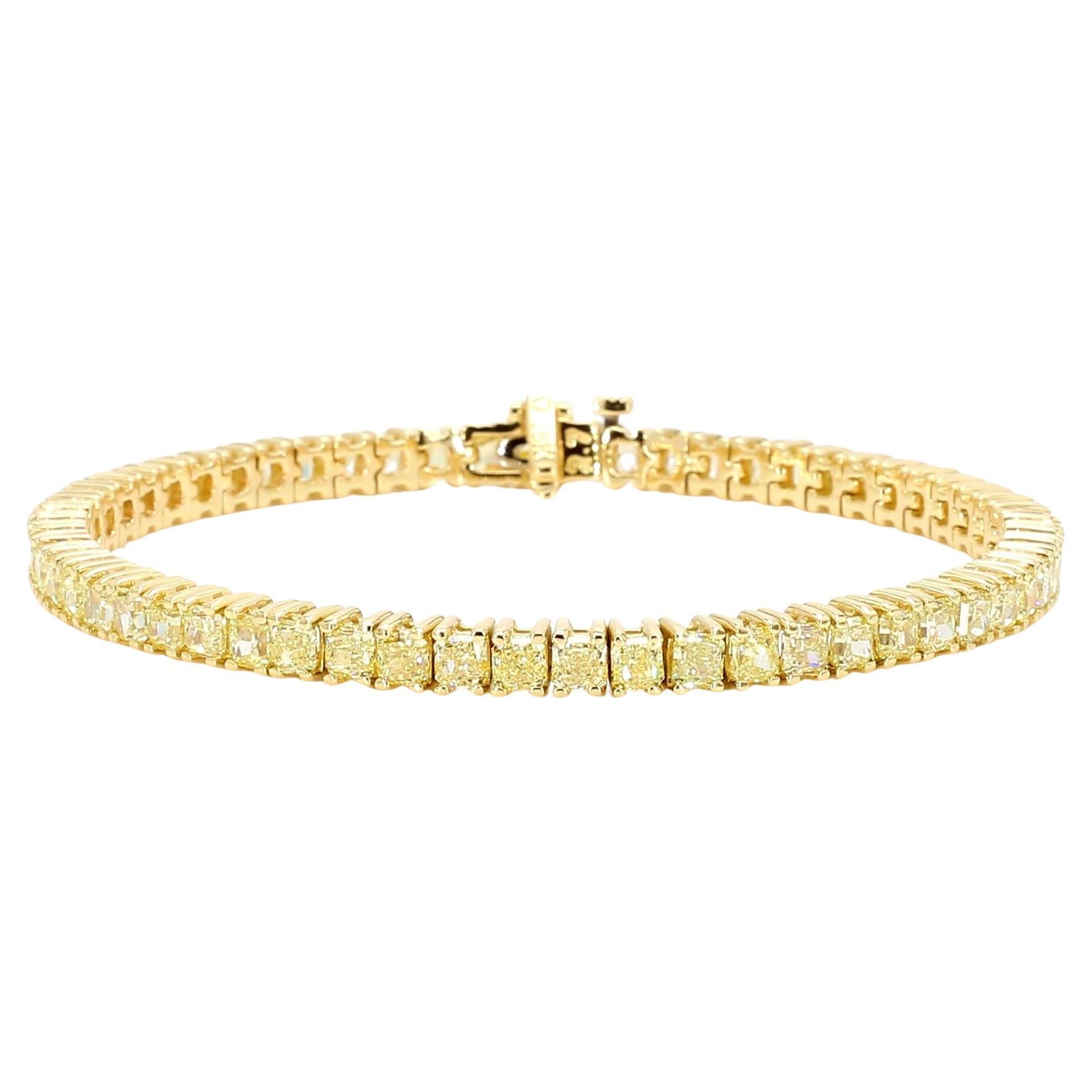 Natural Yellow Radiant Cut Diamond 8.15 Carat TW Gold Tennis Bracelet