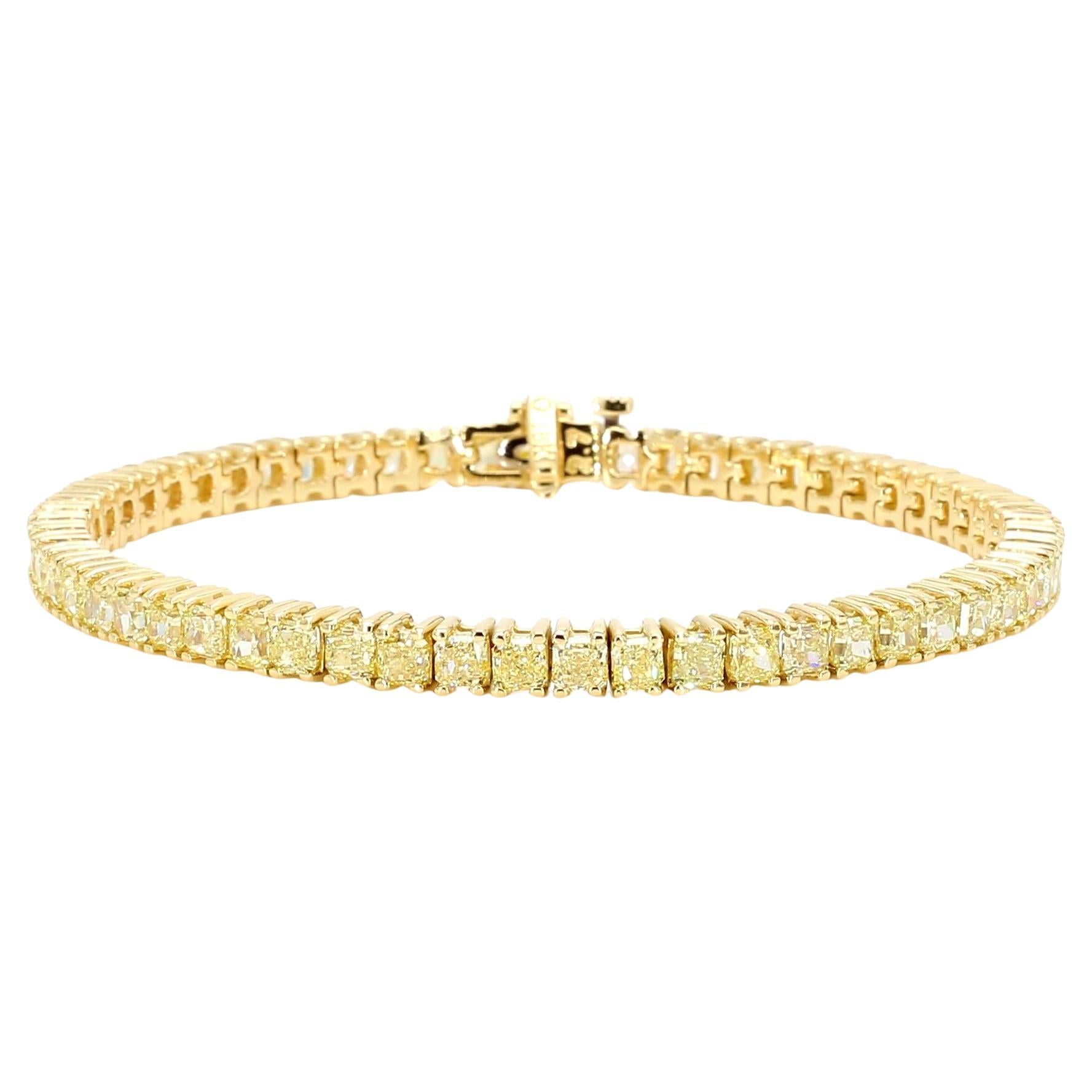 Natural Yellow Radiant Cut Diamond 8.15 Carat TW Gold Tennis Bracelet