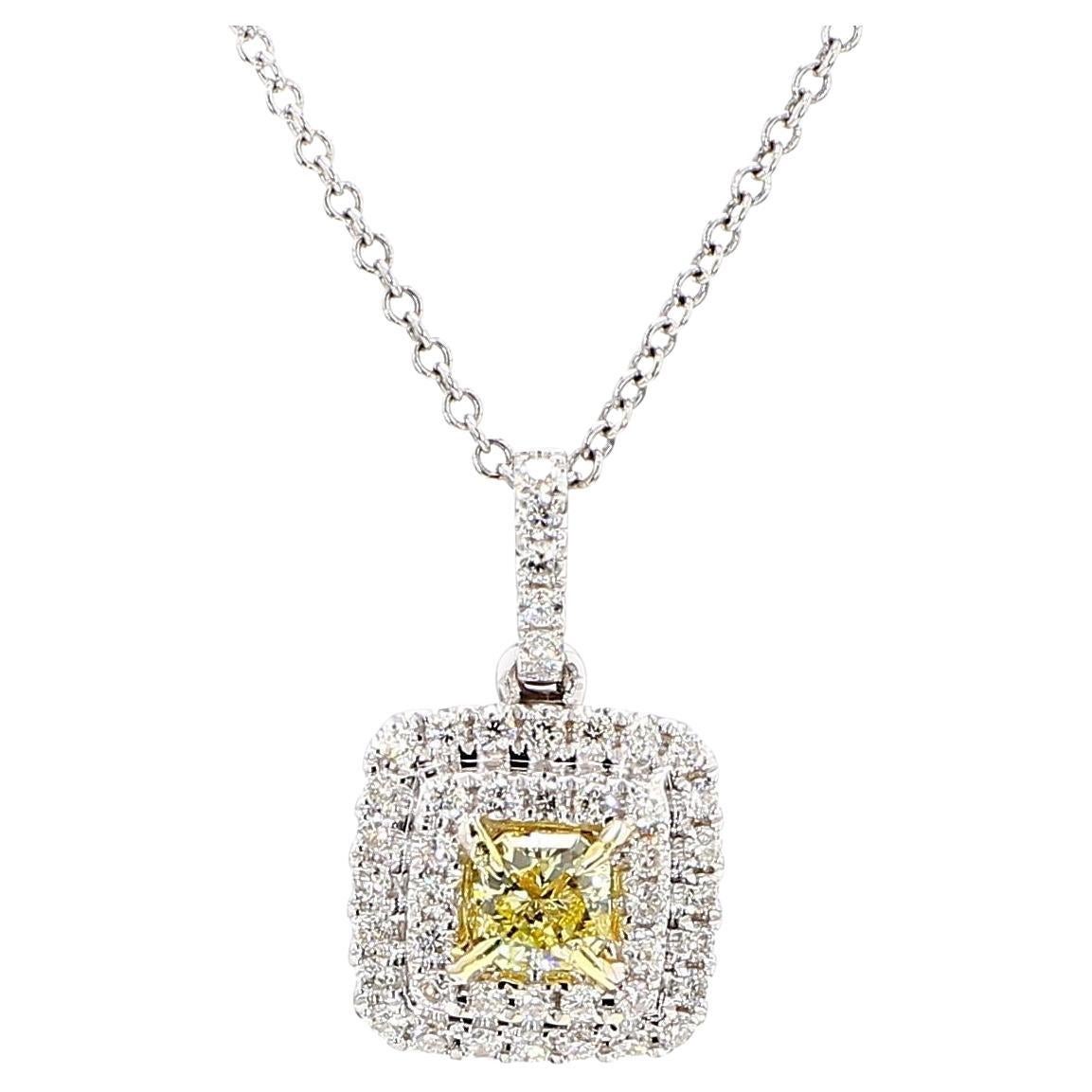 Natural Yellow Radiant Diamond 0.44 Carat TW Gold Drop Pendant