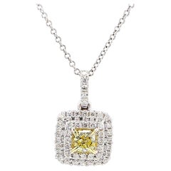 Natural Yellow Radiant Diamond 0.44 Carat TW Gold Drop Pendant