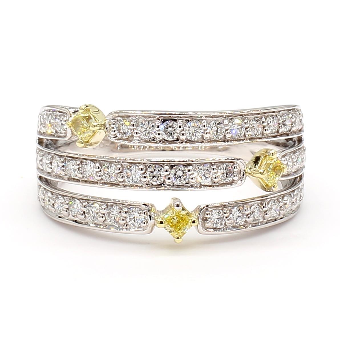 Contemporary Natural Yellow Radiant Diamond 0.66 Carat TW Gold Cocktail Ring For Sale
