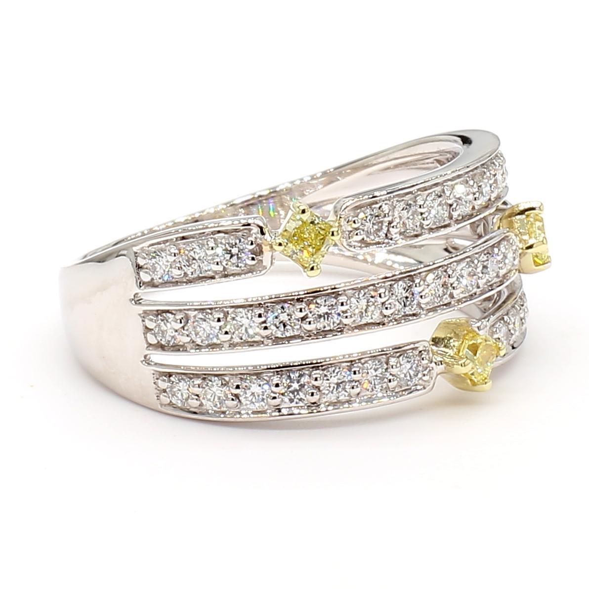 Radiant Cut Natural Yellow Radiant Diamond 0.66 Carat TW Gold Cocktail Ring For Sale