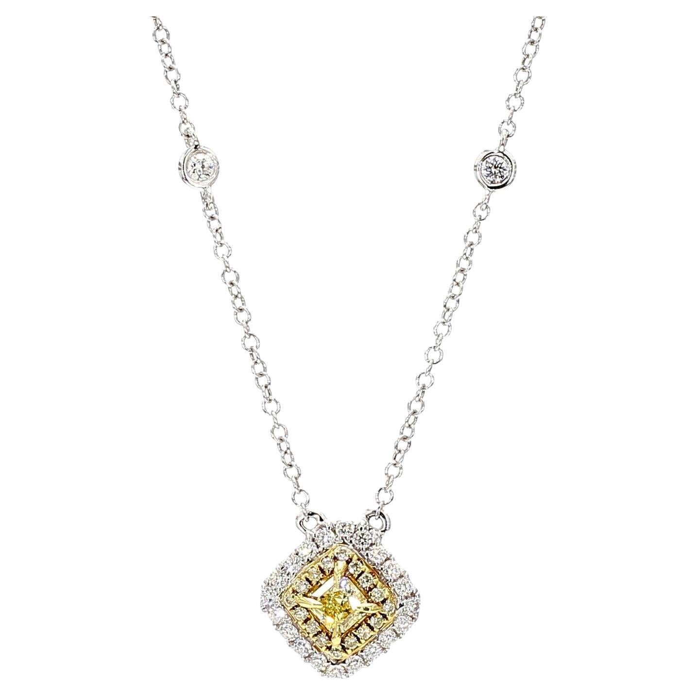 Natürlicher gelber strahlender Diamant 0,71 Karat TW Gold-Tropfen-Halskette