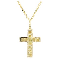 Natürlicher gelber strahlender Diamant 0.72 Karat TW Gelbgold Kreuz-Anhänger