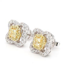 Natural Yellow Radiant Diamond 0.90 Carat TW Gold Stud Earrings