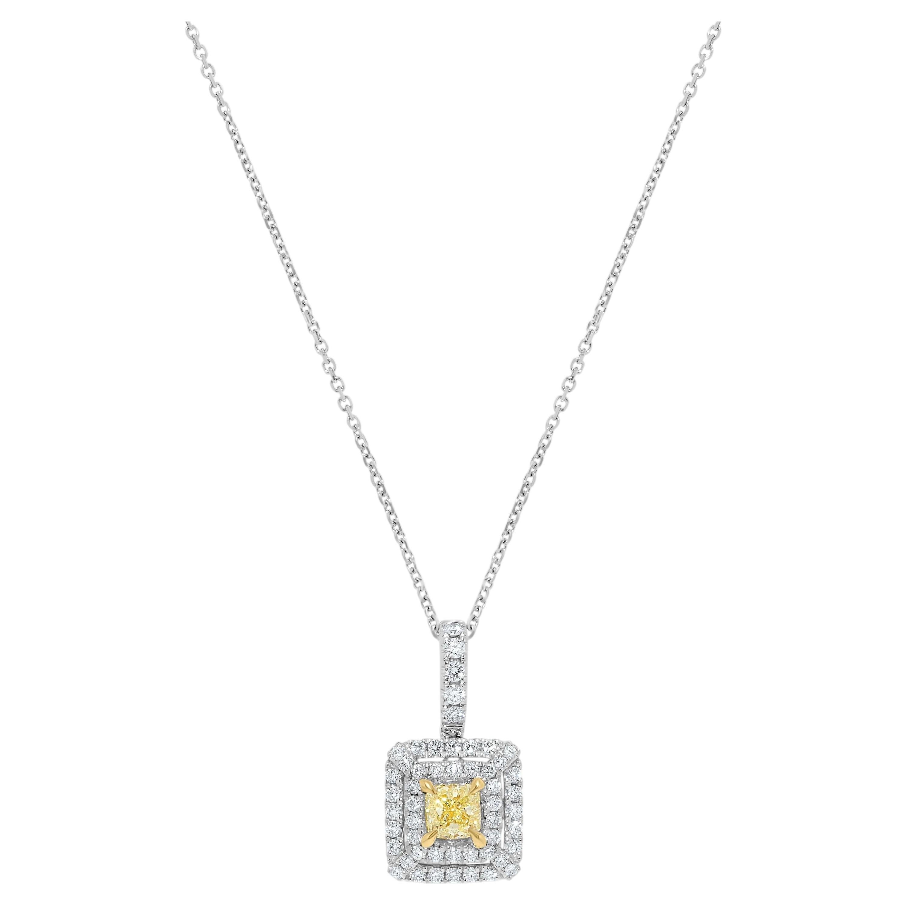 Natural Yellow Radiant Diamond 0.97 Carat TW Gold Pendant