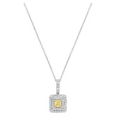 Natural Yellow Radiant Diamond 0.97 Carat TW Gold Pendant