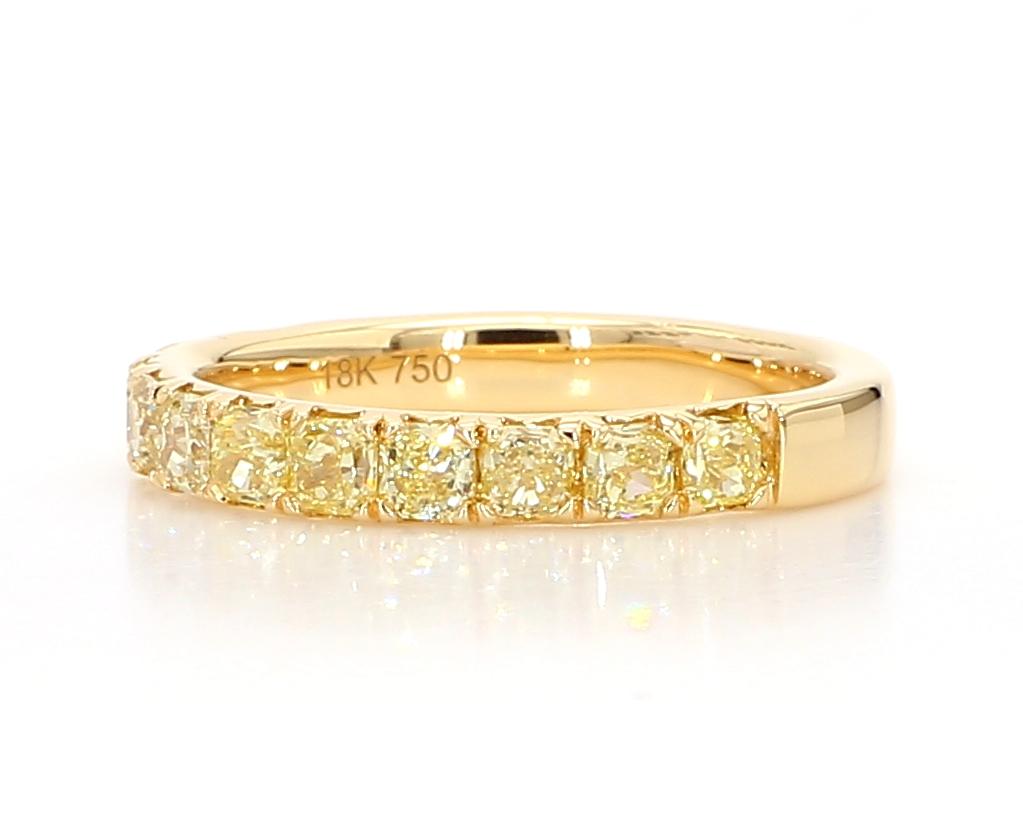 Contemporary Natural Yellow Radiant Diamond 1.01 Carat TW Yellow Gold Wedding Band For Sale