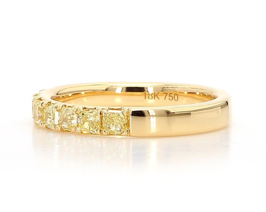 Radiant Cut Natural Yellow Radiant Diamond 1.01 Carat TW Yellow Gold Wedding Band For Sale