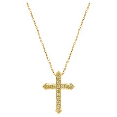 Natural Yellow Radiant Diamond 1.06 Carat TW Yellow Gold Cross Pendant