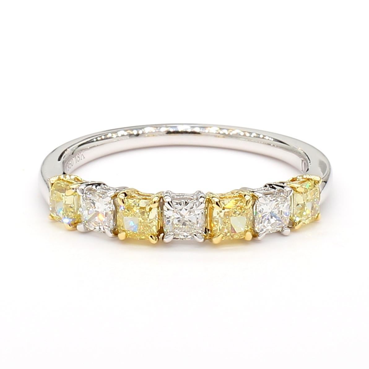 Contemporary Natural Yellow Radiant Diamond 1.12 Carat TW Platinum Wedding Band For Sale