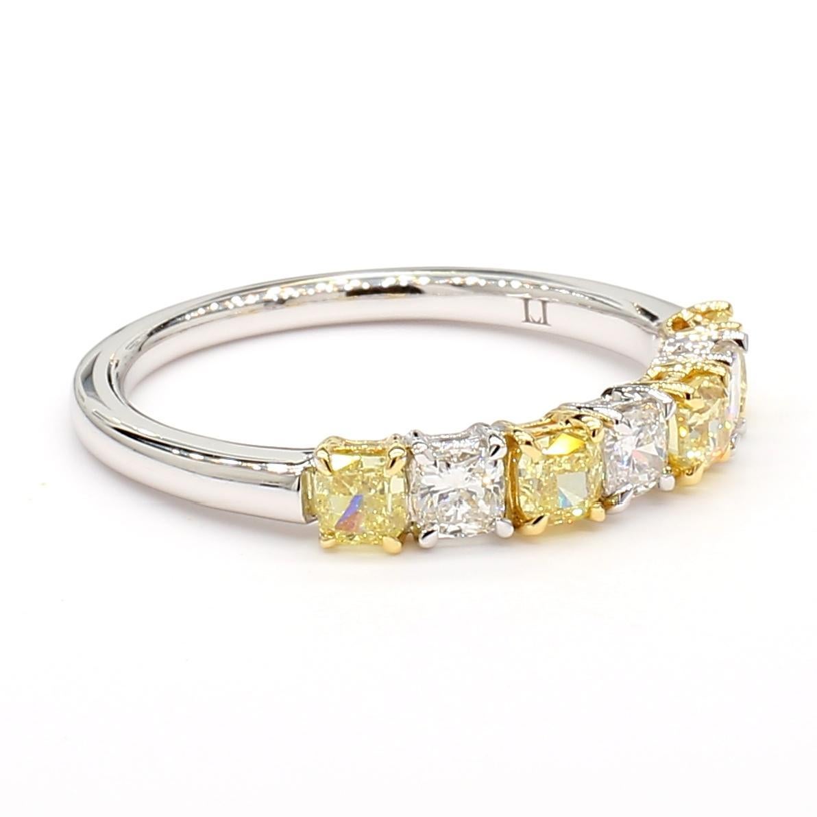 Radiant Cut Natural Yellow Radiant Diamond 1.12 Carat TW Platinum Wedding Band For Sale
