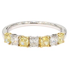 Alliance en platine avec diamant jaune radiant naturel de 1,12 carat poids total