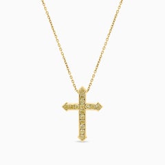 Natural Yellow Radiant Diamond 1.22 Carat TW Yellow Gold Cross Pendant