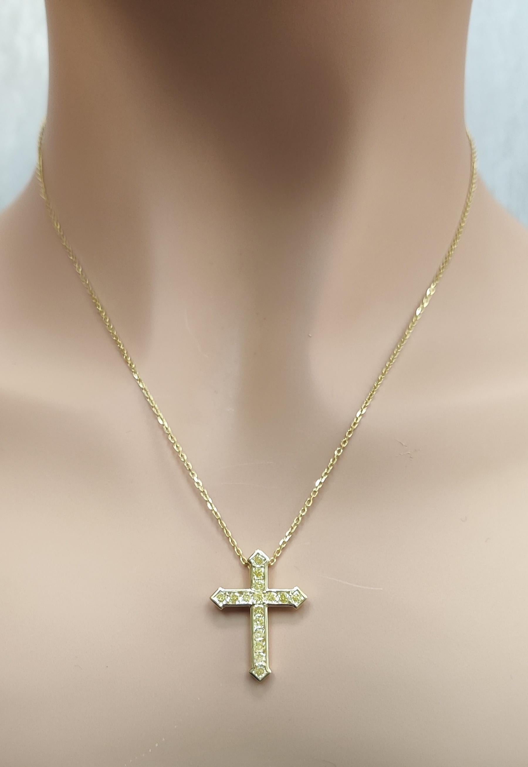 Radiant Cut Natural Yellow Radiant Diamond 1.22 Carat TW Yellow Gold Cross Pendant For Sale