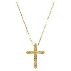 Natural Yellow Radiant Diamond 1.22 Carat TW Yellow Gold Cross Pendant