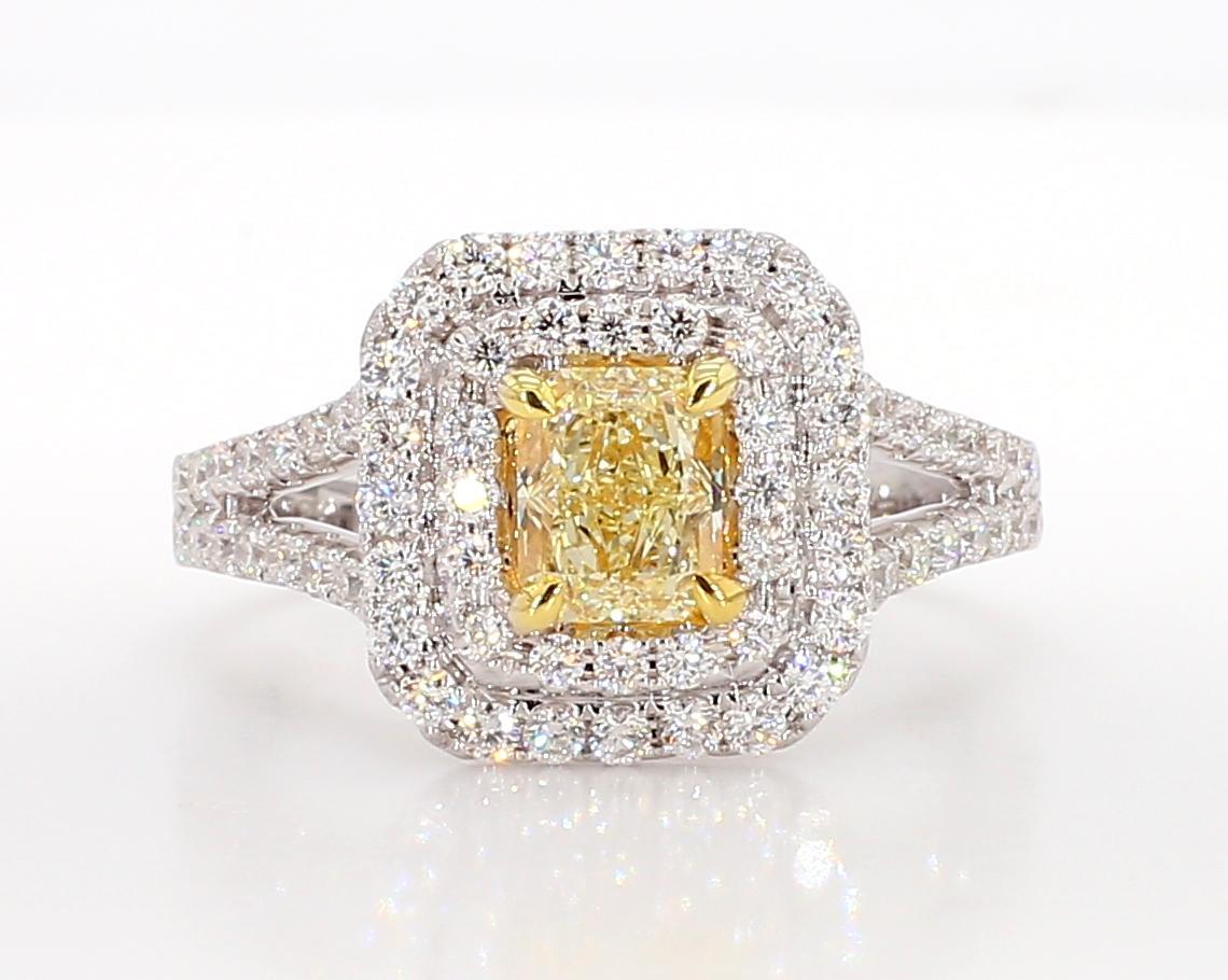 Anillo de cóctel de oro con diamante radiante amarillo natural de 1.50 quilates TW Contemporáneo en venta