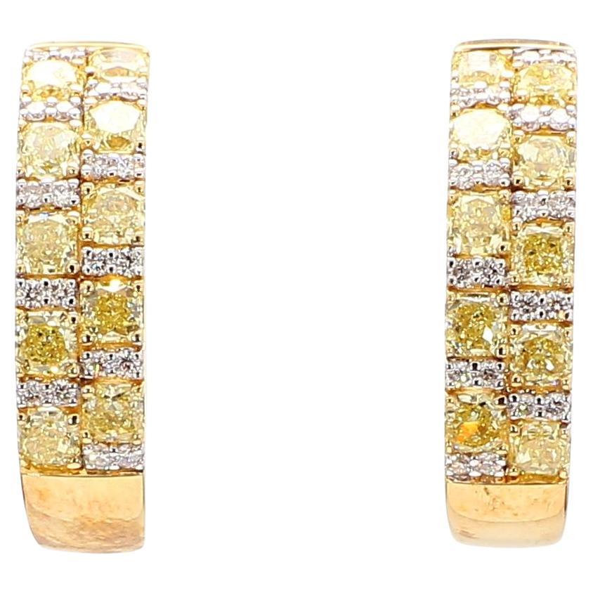 Natural Yellow Radiant Diamond 1.66 Carat TW Gold Hoop Earrings