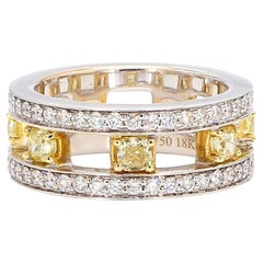 Natural Yellow Radiant Diamond 1.71 Carat TW Gold Wedding Band