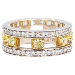Natural Yellow Radiant Diamond 1.71 Carat TW Gold Wedding Band
