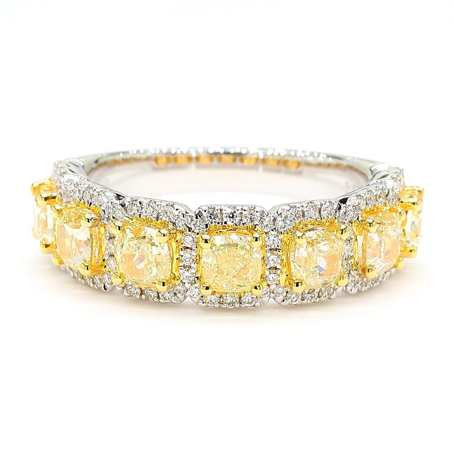Contemporary Natural Yellow Radiant Diamond 2.06 Carat TW Gold Cocktail Band For Sale