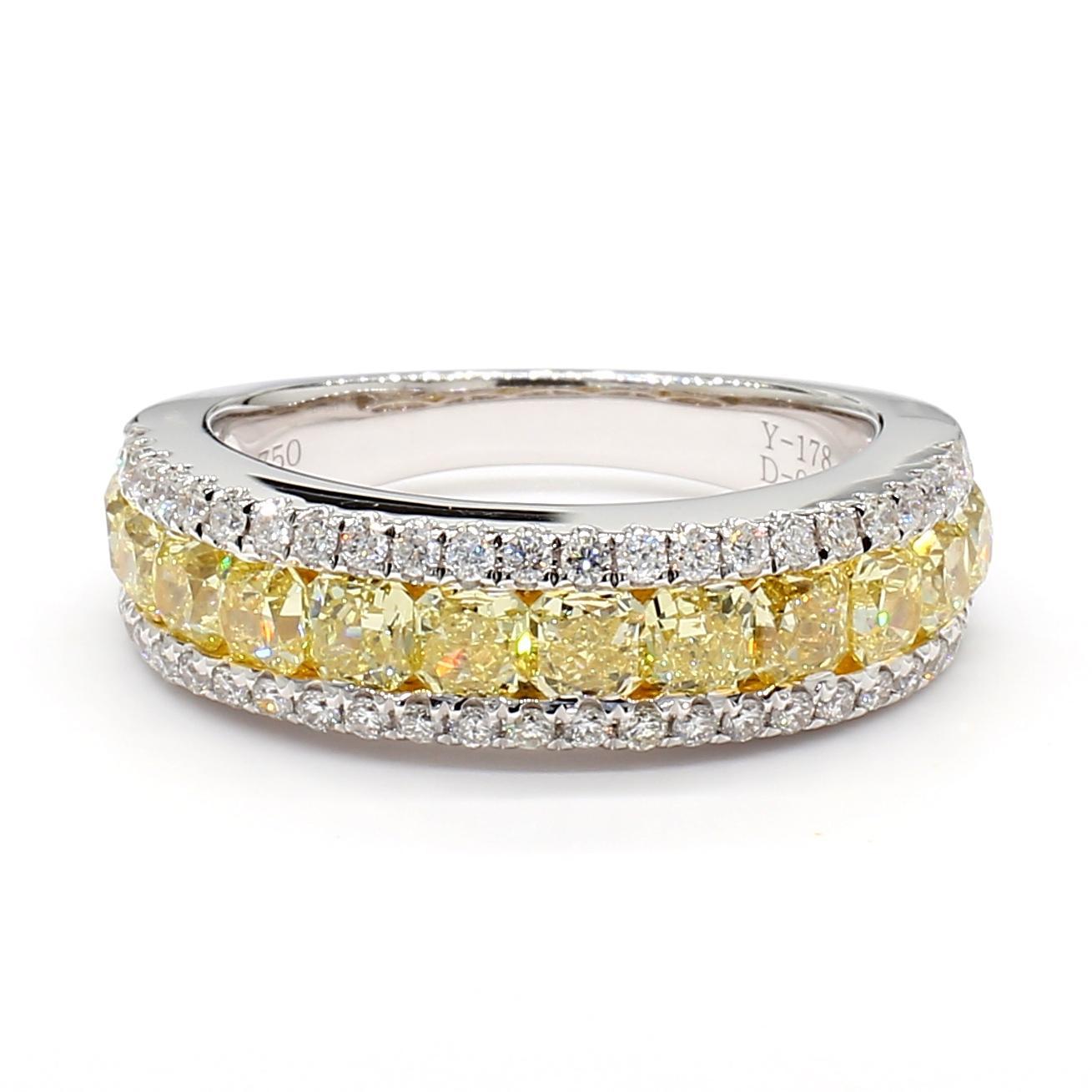Contemporary Natural Yellow Radiant Diamond 2.15 Carat TW Gold Wedding Band For Sale