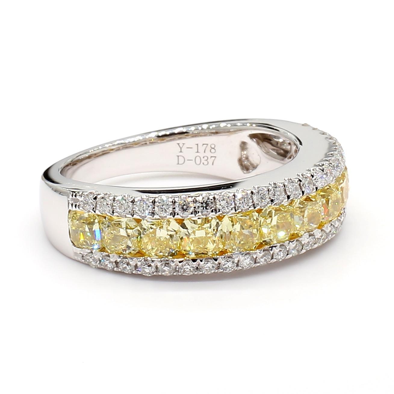 Radiant Cut Natural Yellow Radiant Diamond 2.15 Carat TW Gold Wedding Band For Sale
