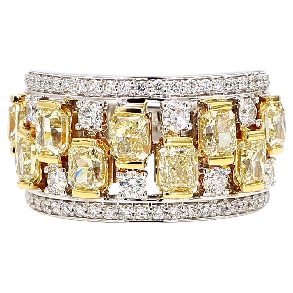 Natural Yellow Radiant Diamond 3.63 Carat TW Gold Cocktail Ring