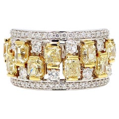 Natural Yellow Radiant Diamond 3.63 Carat TW Gold Cocktail Ring