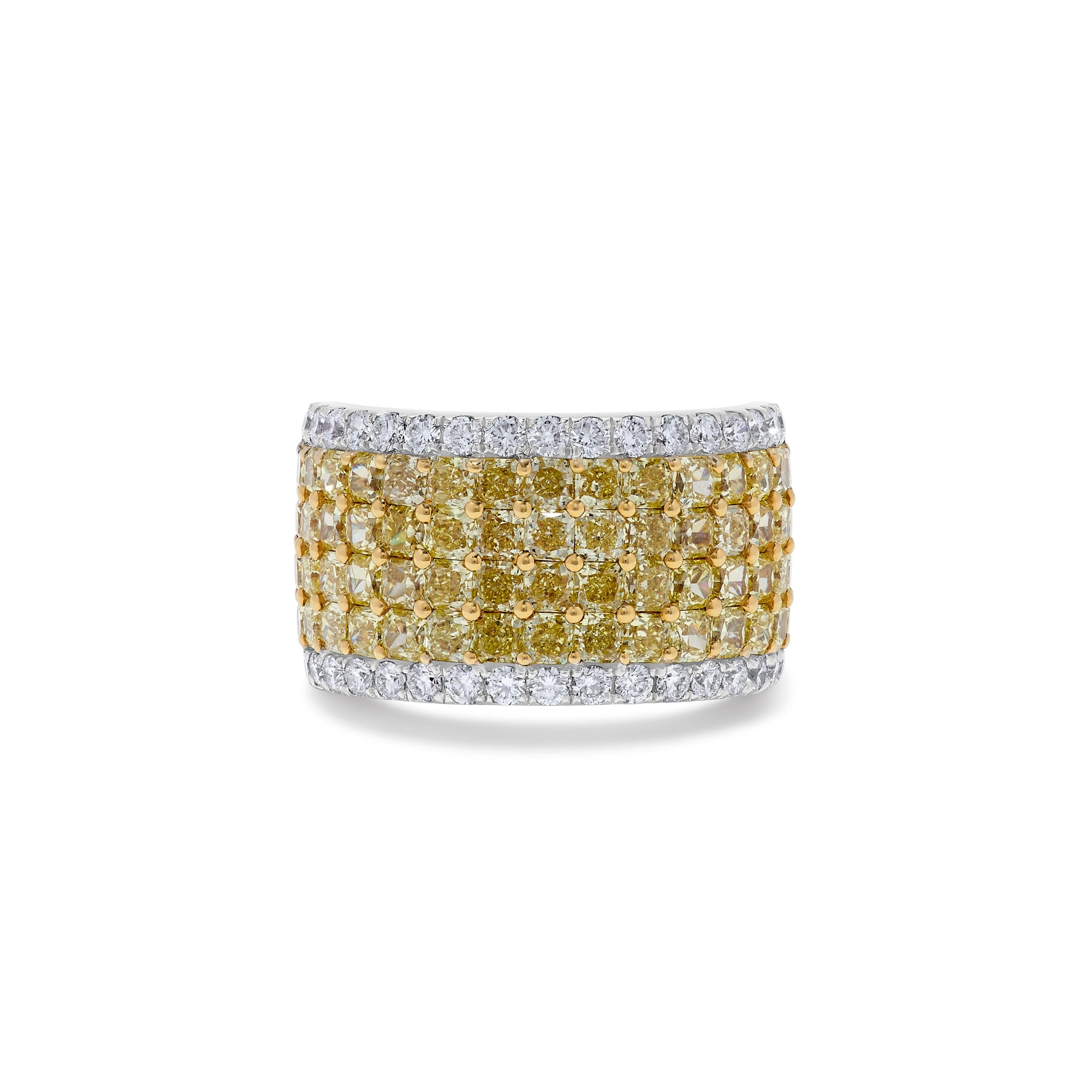 Radiant Cut Natural Yellow Radiant Diamond 4.66 Carat TW Gold Wedding Band For Sale