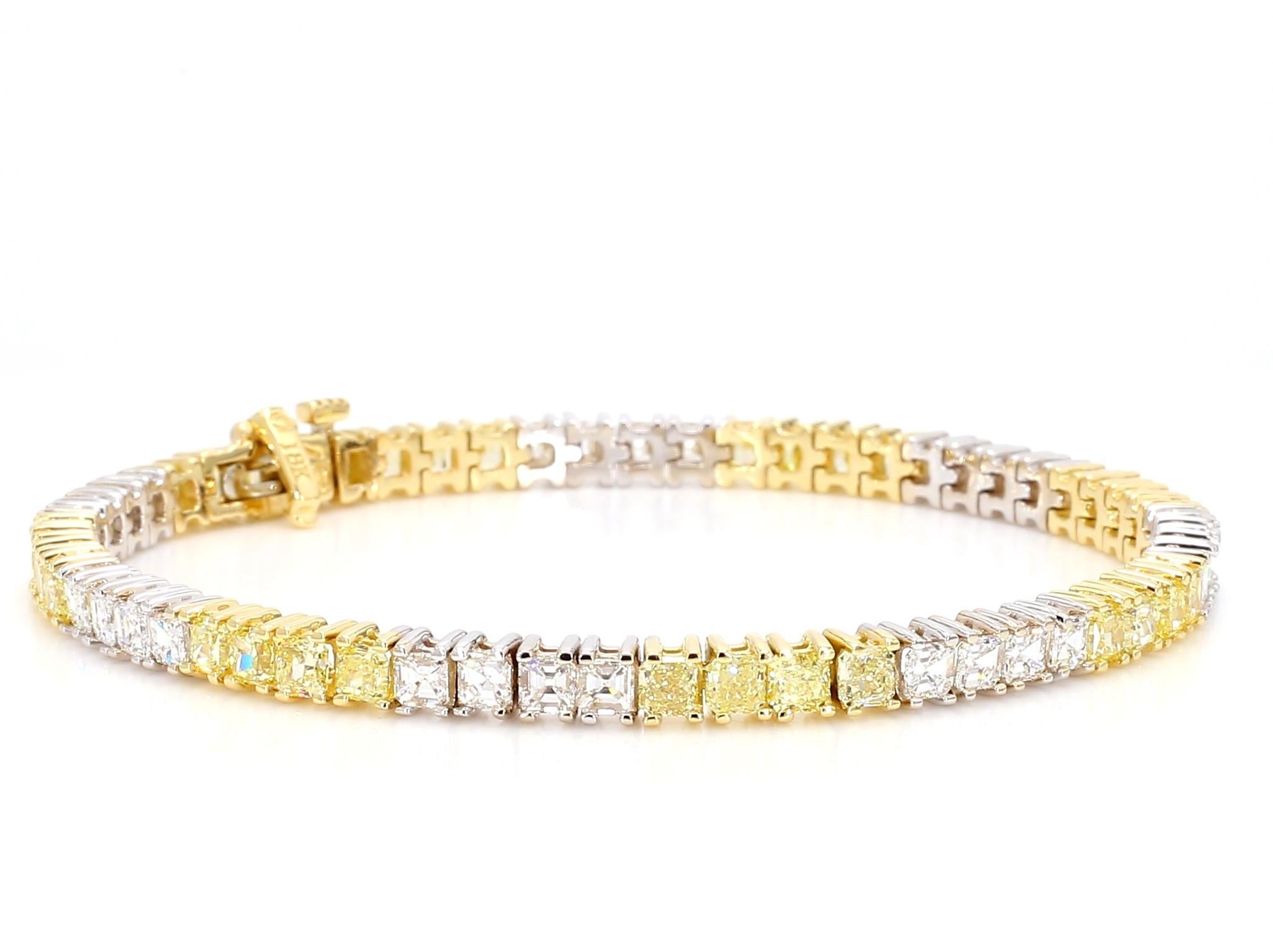 Taglio radiant Bracciale tennis in oro giallo naturale con diamanti radianti da 7,90 carati TW in vendita