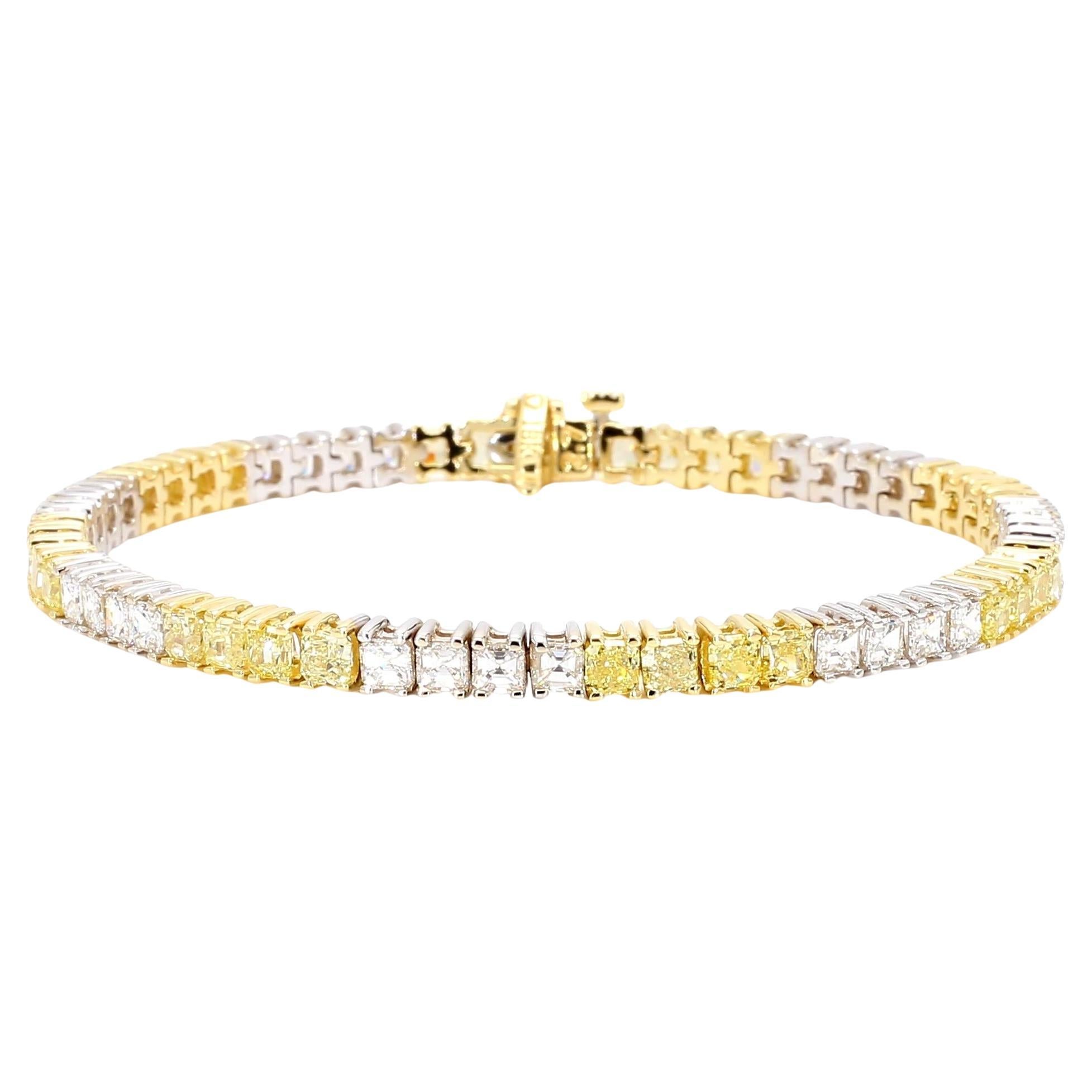 Bracciale tennis in oro giallo naturale con diamanti radianti da 7,90 carati TW in vendita