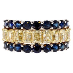 Diamante amarillo radiante natural y zafiro redondo azul Banda de oro de 5,16 quilates TW