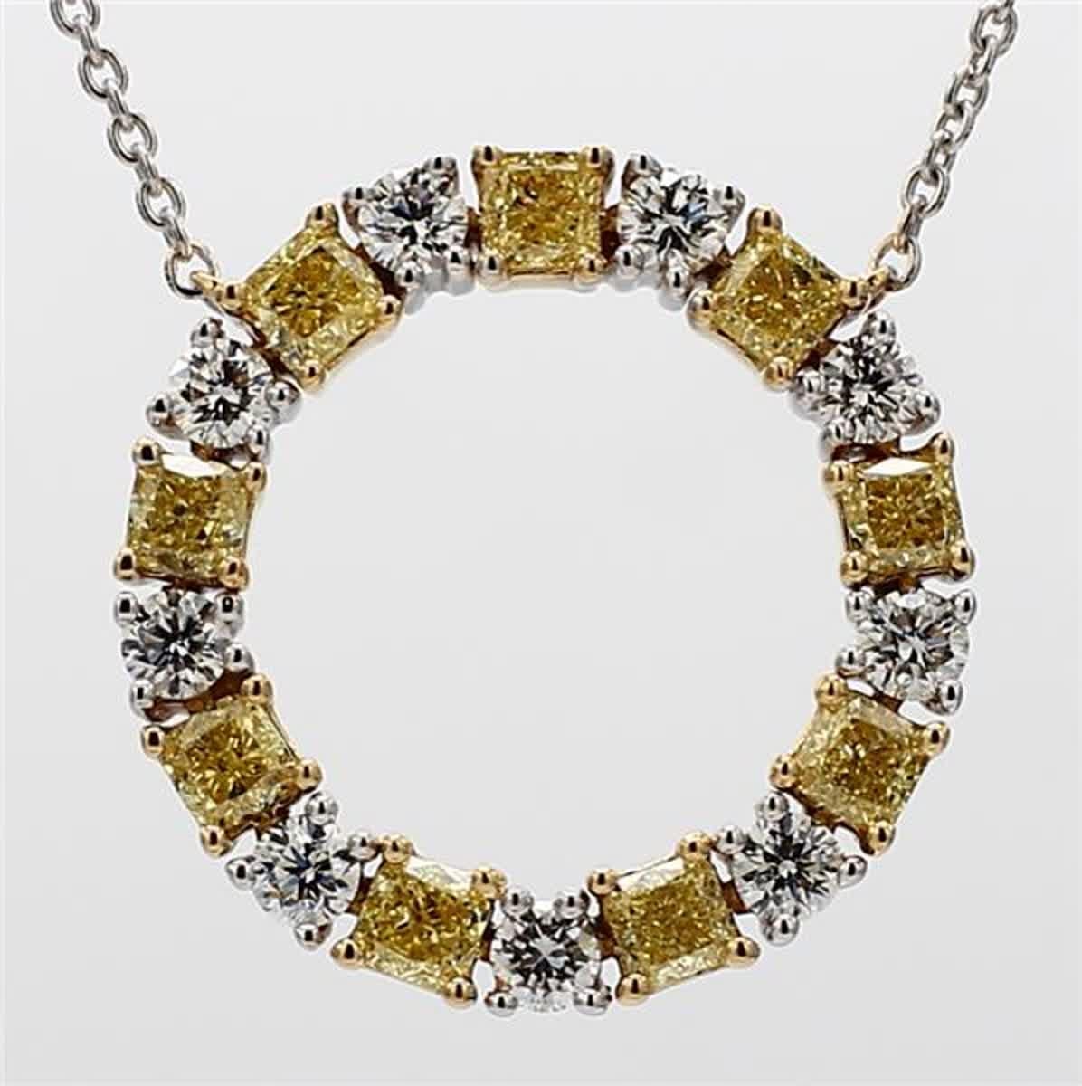 RareGemWorld's intriguing diamond necklace. Mounted in a beautiful 18K Yellow and White Gold setting with natural radiant cut yellow diamonds. The yellow diamonds are complimented by small round natural white diamond melee. This necklace is