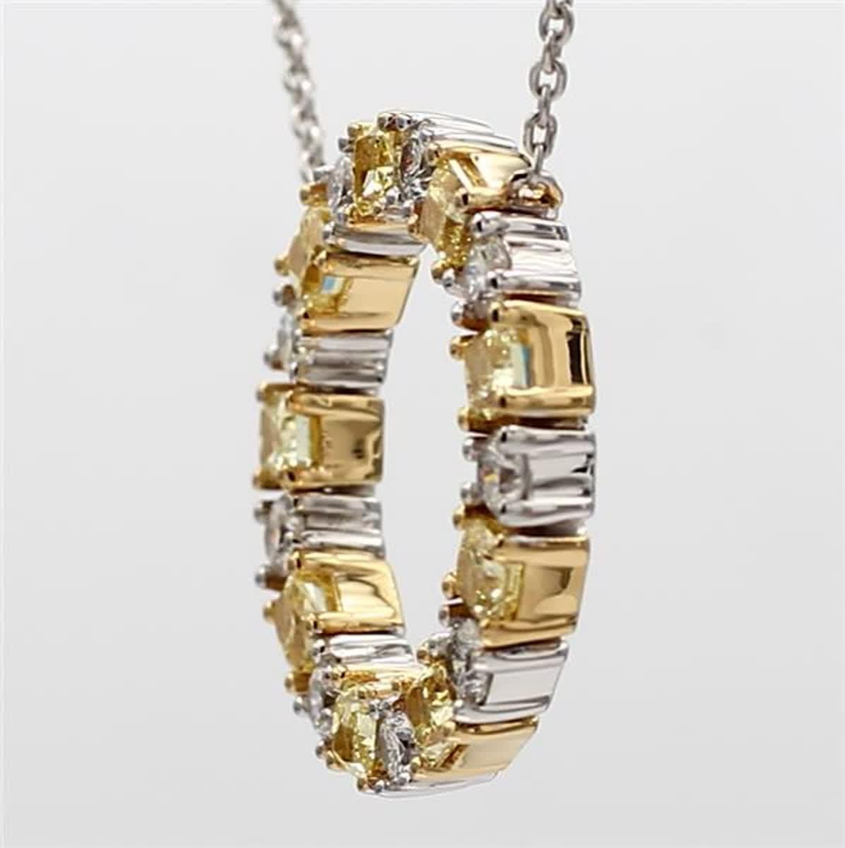 Contemporary Natural Yellow Radiant and White Diamond 1.47 Carat TW Gold Circle Pendant For Sale