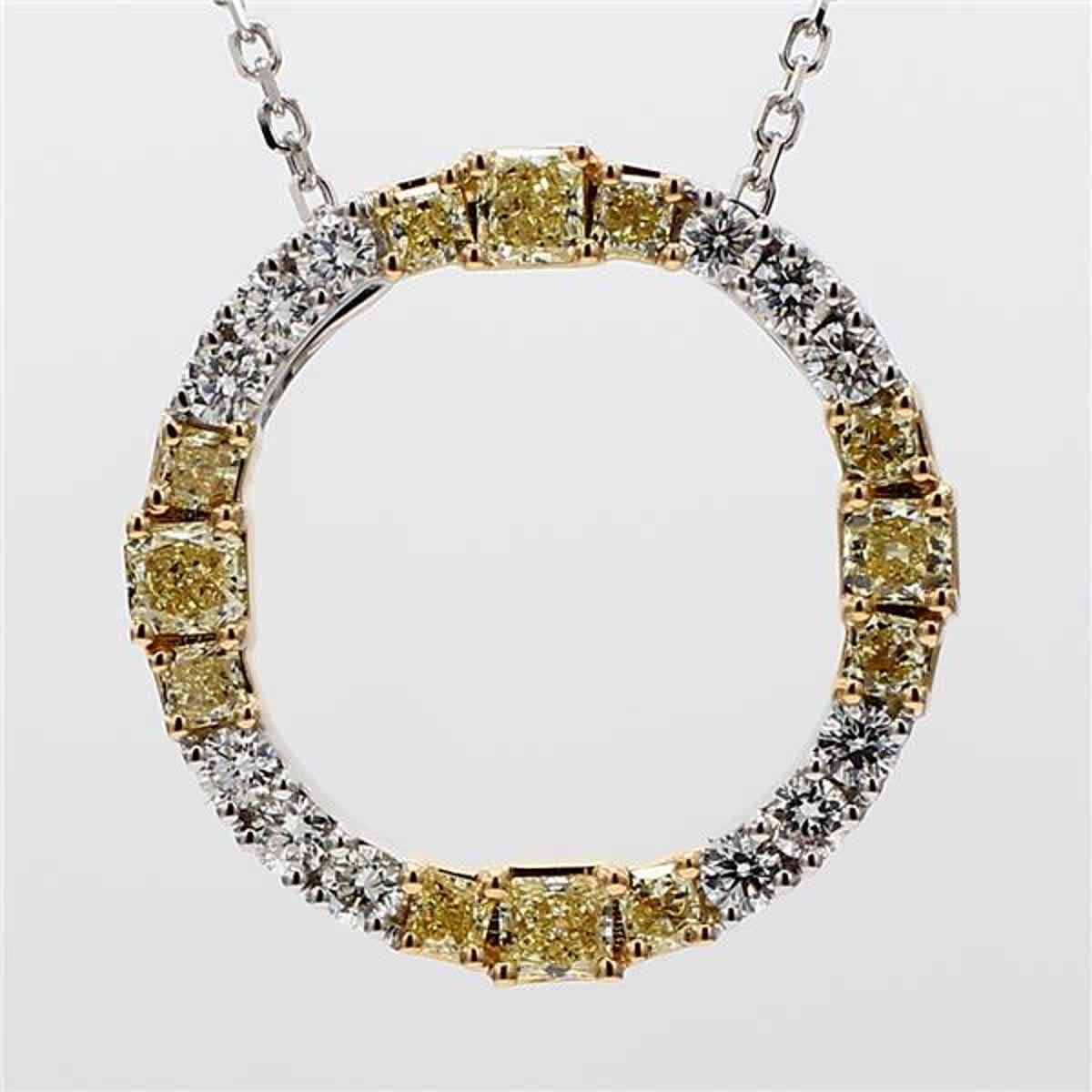 Contemporary Natural Yellow Radiant and White Diamond 1.59 Carat TW Gold Circle Pendant For Sale