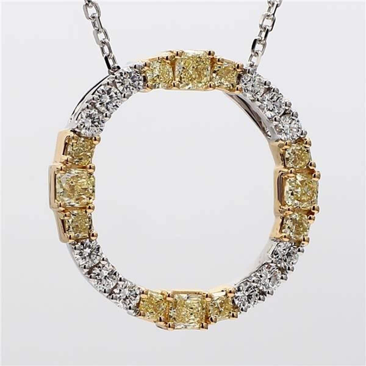 Natural Yellow Radiant and White Diamond 1.59 Carat TW Gold Circle Pendant For Sale 2