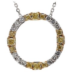 Natural Yellow Radiant and White Diamond 1.59 Carat TW Gold Circle Pendant