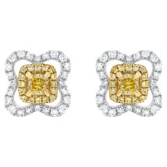 Natural Yellow Radiants and White Diamond .90 Carat TW Gold Stud Earrings