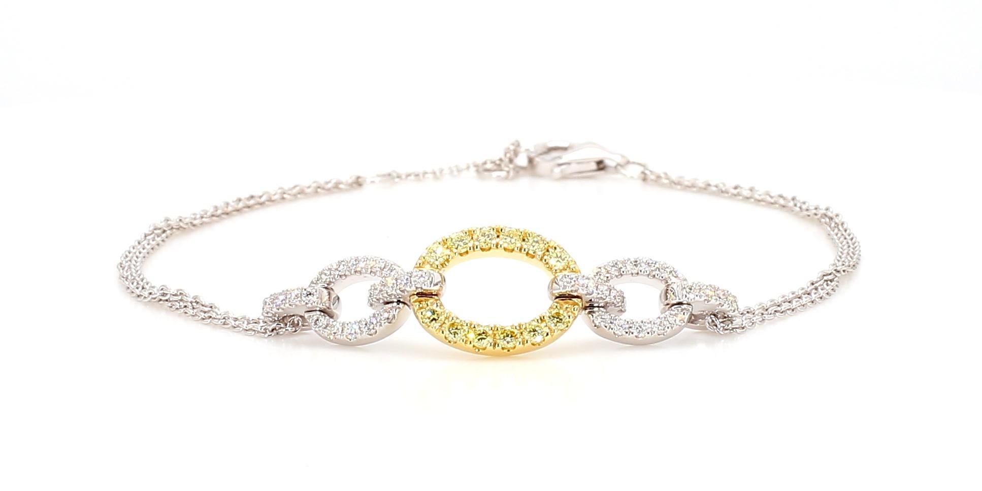 Contemporary Natural Yellow Round and White Diamond 0.43 Carat TW Gold Tennis Bracelet For Sale