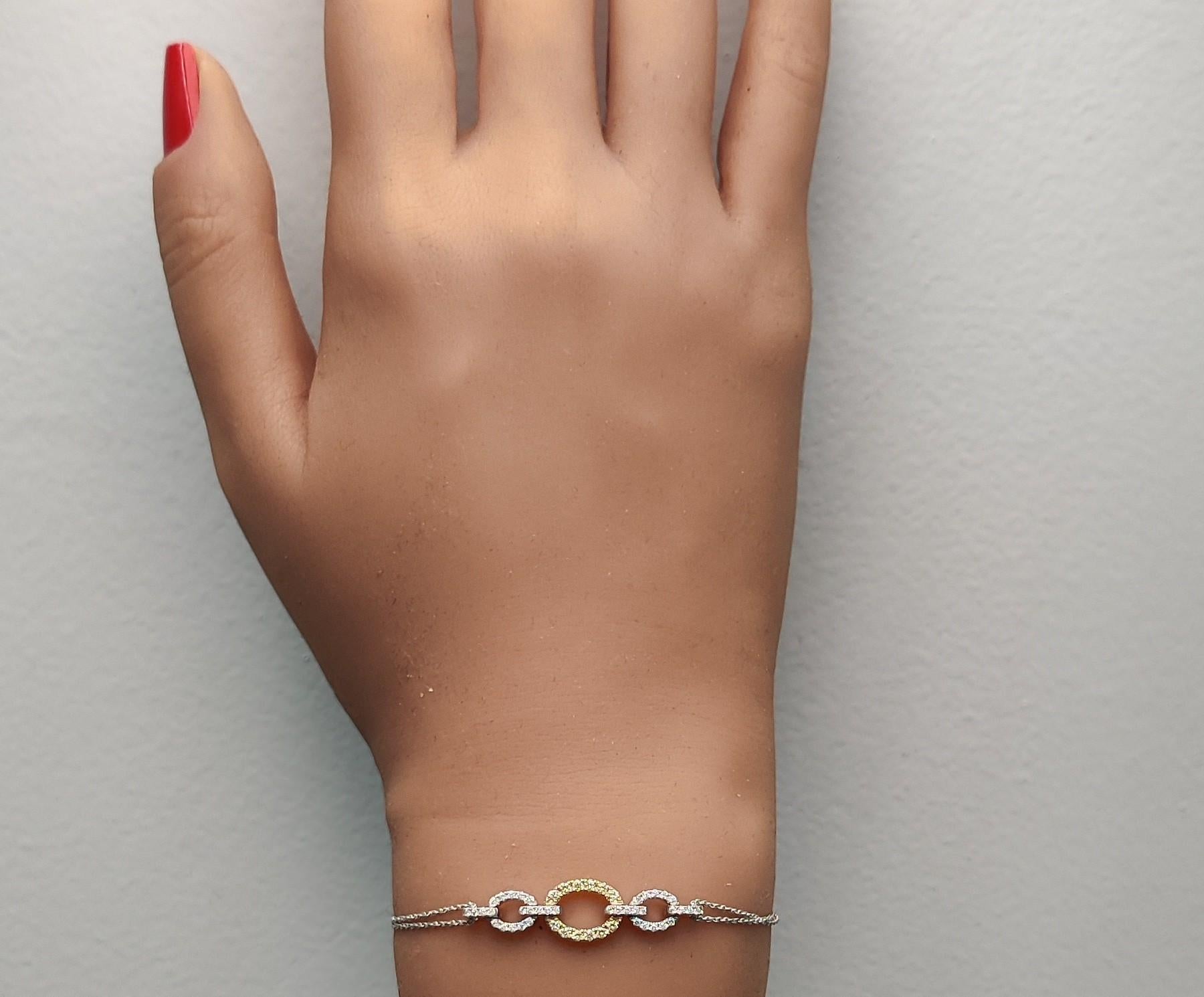 Natural Yellow Round and White Diamond 0.43 Carat TW Gold Tennis Bracelet In New Condition For Sale In New York, NY
