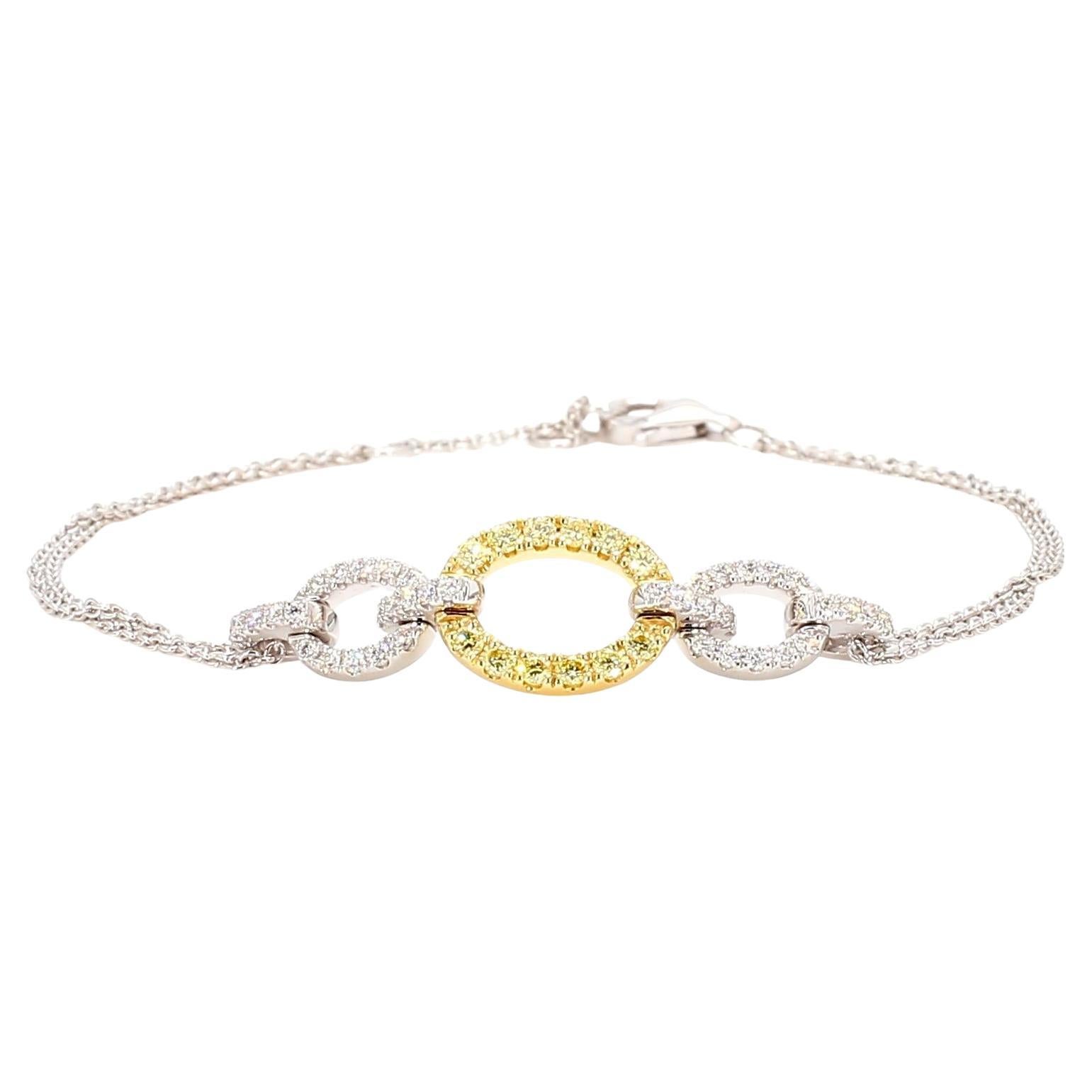 Natural Yellow Round and White Diamond 0.43 Carat TW Gold Tennis Bracelet