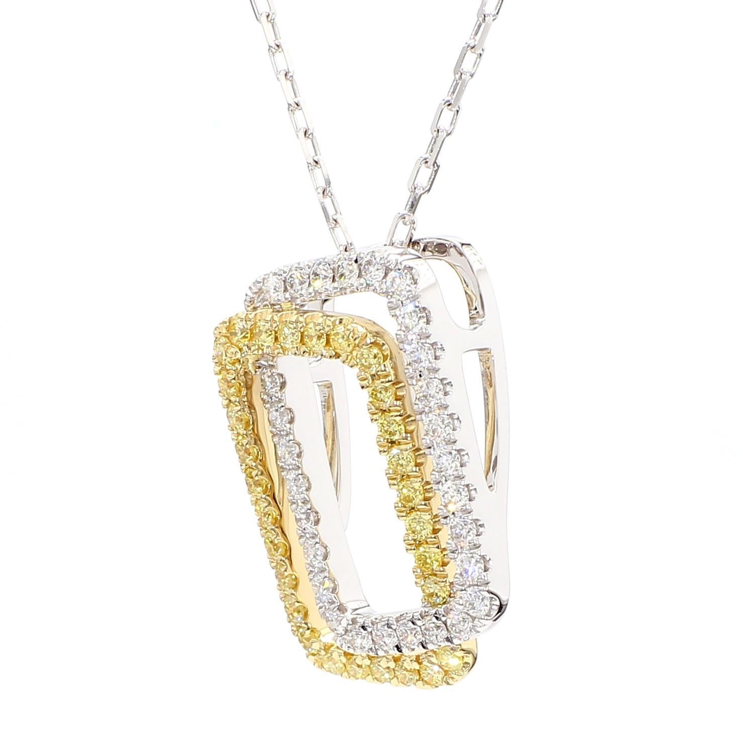Il bellissimo ciondolo con diamante di RareGemworld. Montato in una splendida montatura in oro giallo e bianco 18 carati con un diamante giallo naturale rotondo e un diamante bianco naturale rotondo. Questa collana è destinata a stupire e ad