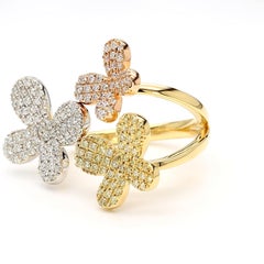 Natural Yellow Round and White Diamond 0.67 Carat TW Gold Cocktail Ring
