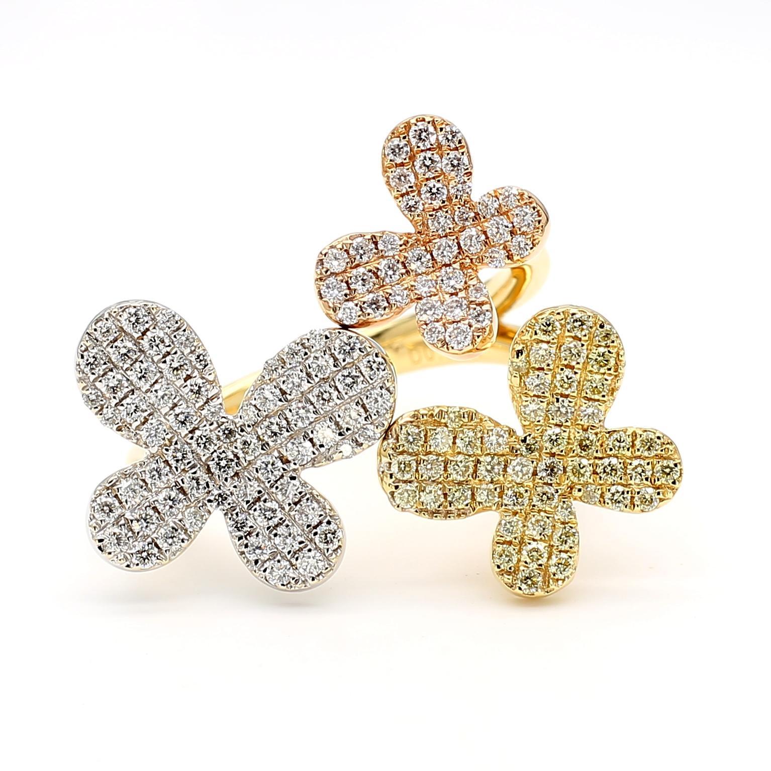 Natural Yellow Round and White Diamond 0.67 Carat TW Gold Cocktail Ring Contemporáneo en venta