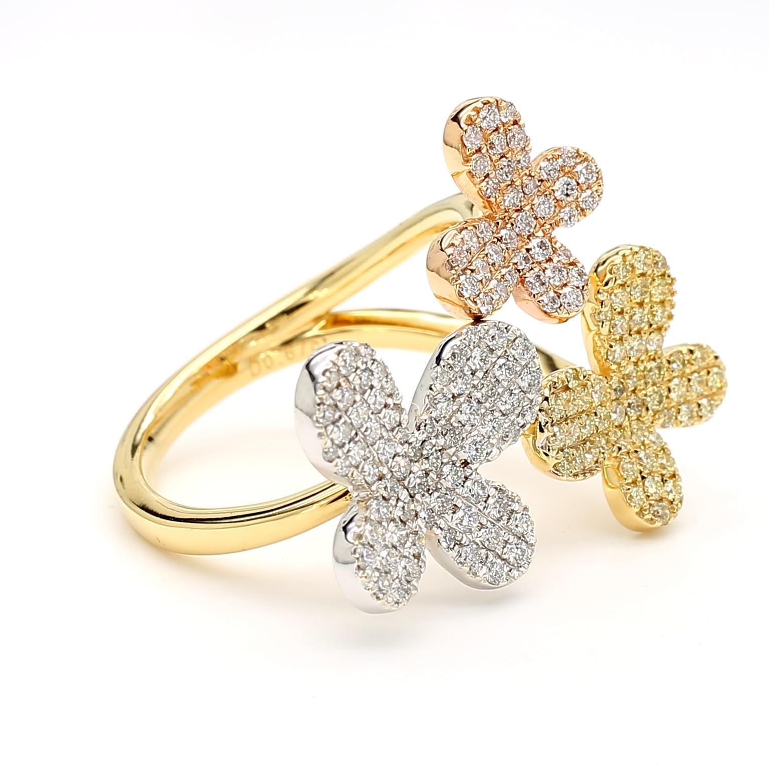 Natural Yellow Round and White Diamond 0.67 Carat TW Gold Cocktail Ring Corte redondo en venta