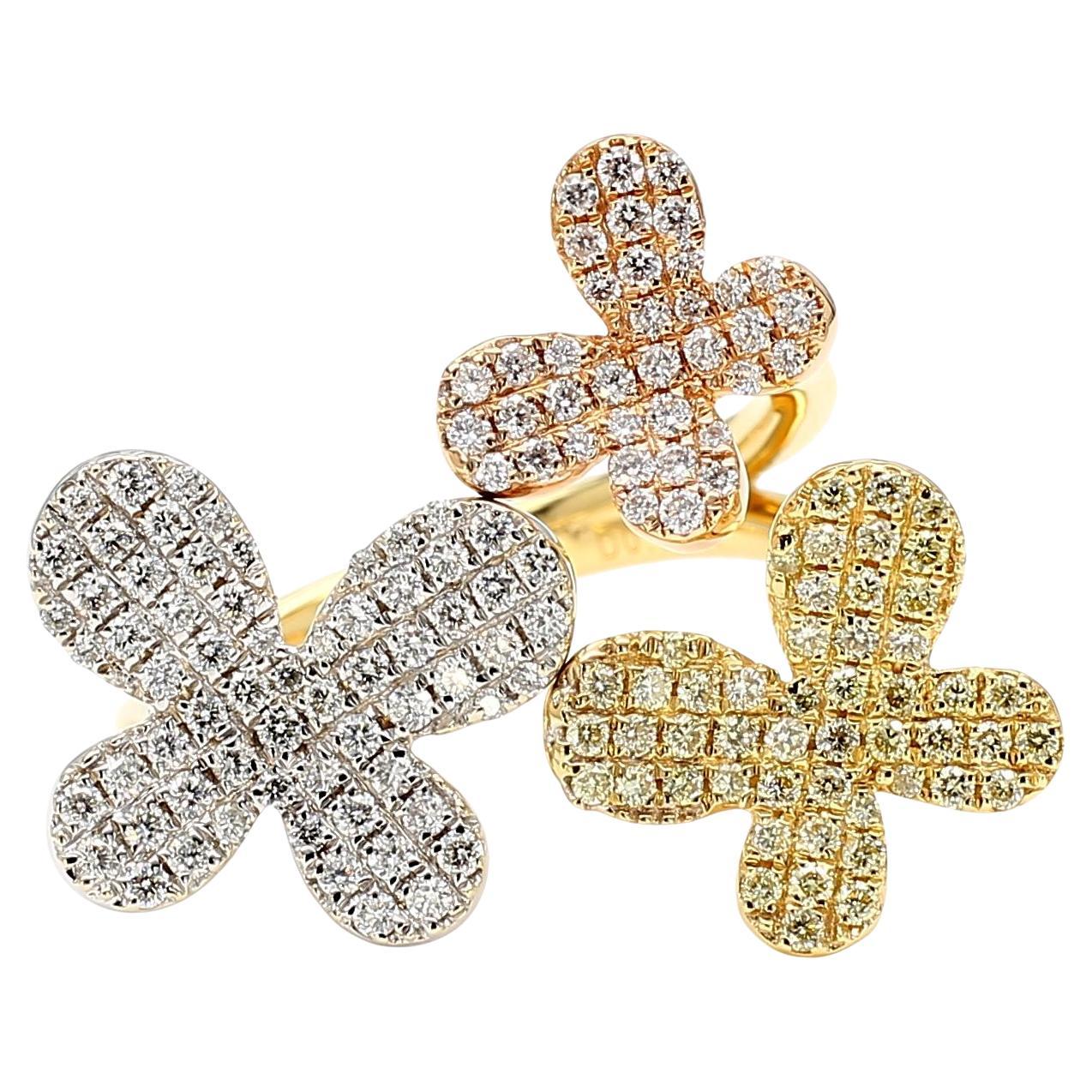 Natural Yellow Round and White Diamond 0.67 Carat TW Gold Cocktail Ring
